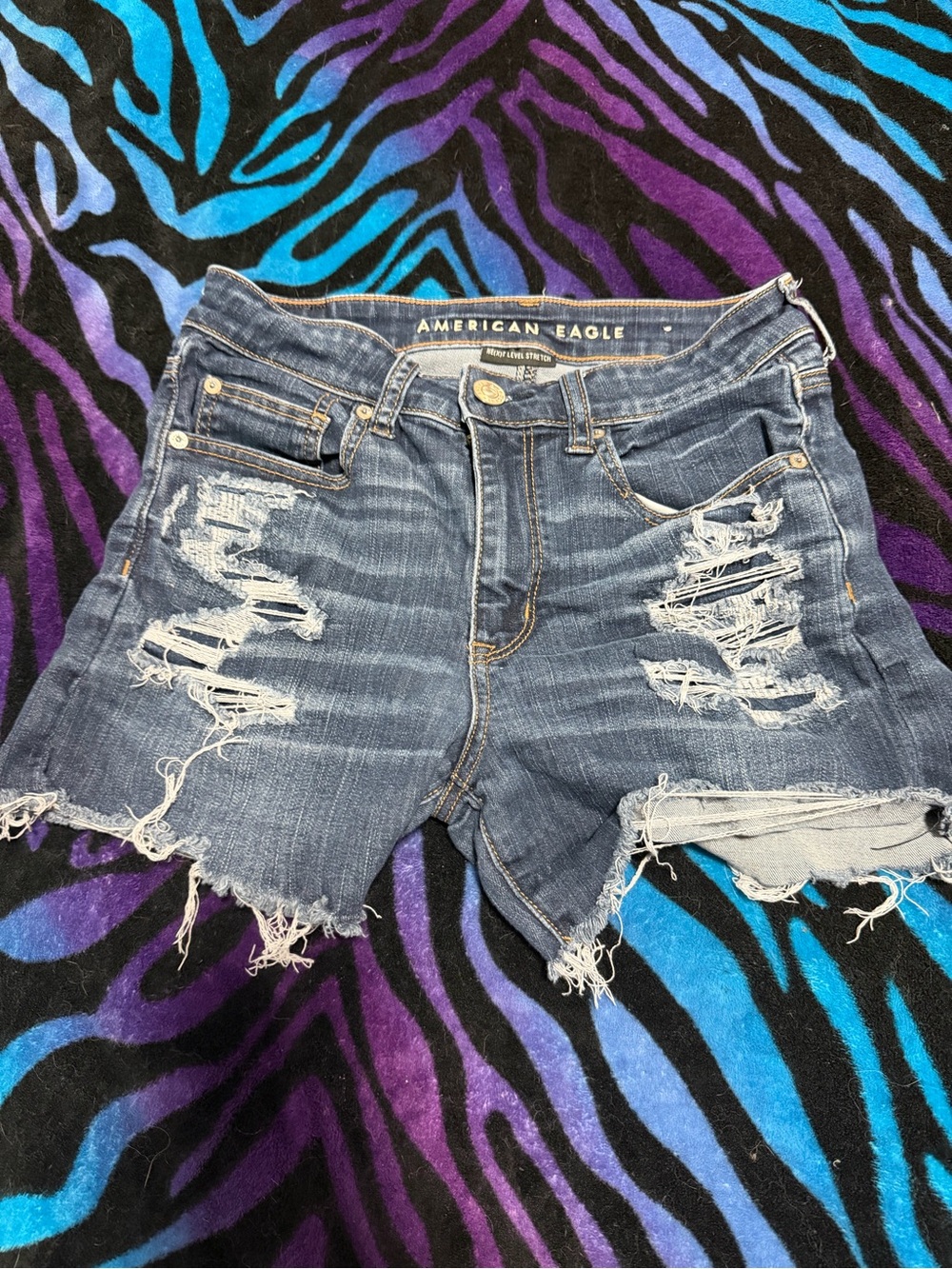American Eagle Distressed Dark Blue Denim Cutoff Shorts